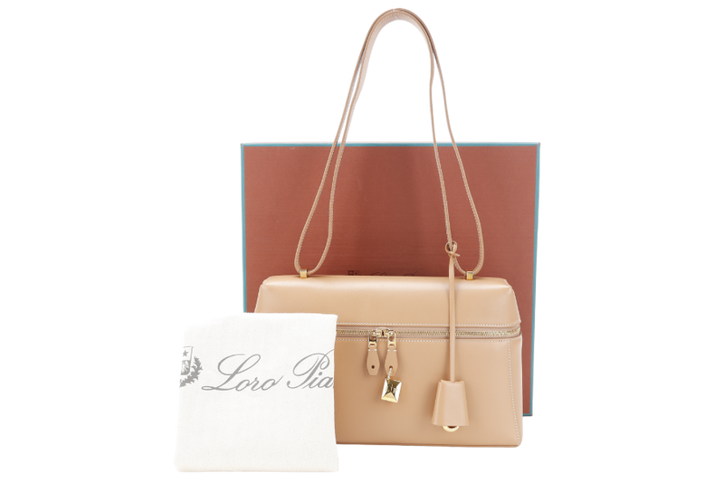 LORO PIANA EXTRA BAG L27 SMOOTH CALFSKIN LIGHT BAMBOO (DOK2) COLOR WITH GOLD HARDWARE AND BOX
