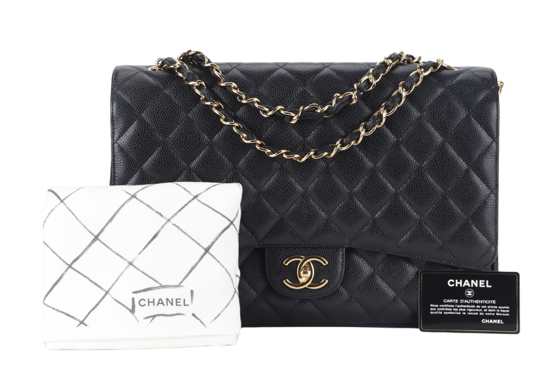 CHANEL CLASSIC DOUBLE FLAP MAXI (1723xxxx) BLACK CAVIAR LEATHER GOLD HARDWARE WITH DUST COVER