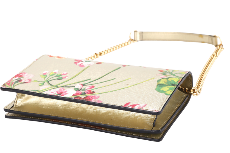 GUCCI BLOOM CHAIN WALLET (410114 493075) METALLIC GOLD LEATHER GOLD HARDWARE, NO DUST COVER & BOX