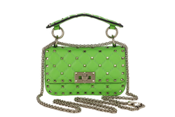 VALENTINO GARAVANI ROCKSTUD SPIKE MINI GREEN CALFSKIN CHAIN BAG SILVER HARDWARE NO DUST COVER