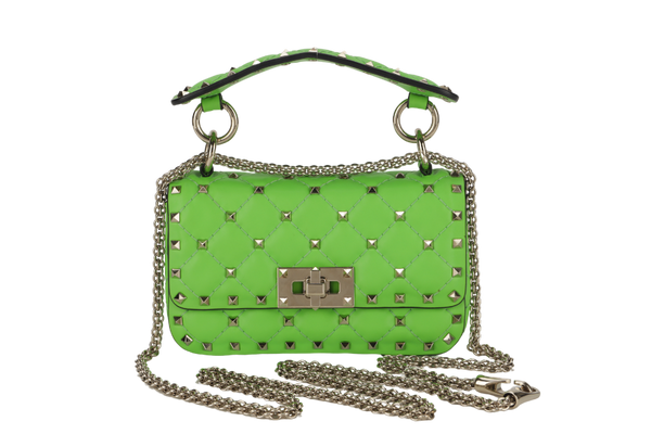 VALENTINO GARAVANI ROCKSTUD SPIKE MINI GREEN CALFSKIN CHAIN BAG SILVER HARDWARE NO DUST COVER