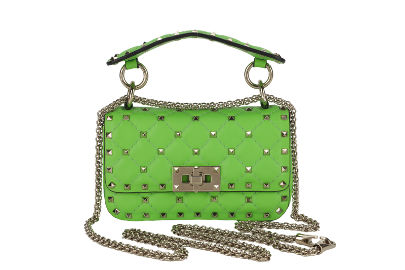 VALENTINO GARAVANI ROCKSTUD SPIKE MINI GREEN CALFSKIN CHAIN BAG SILVER HARDWARE NO DUST COVER