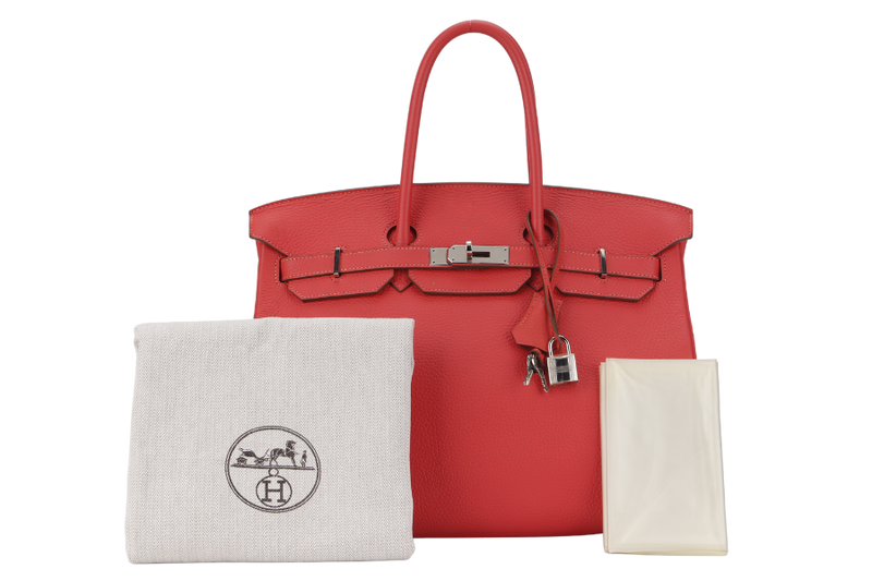 HERMES BIRKIN 35 (STAMP P) ROSE JAIPUR CLEMENCE LEATHER SILVER HARDWARE WITH KEYS LOCK , DUST COVER AND RAIN COAT