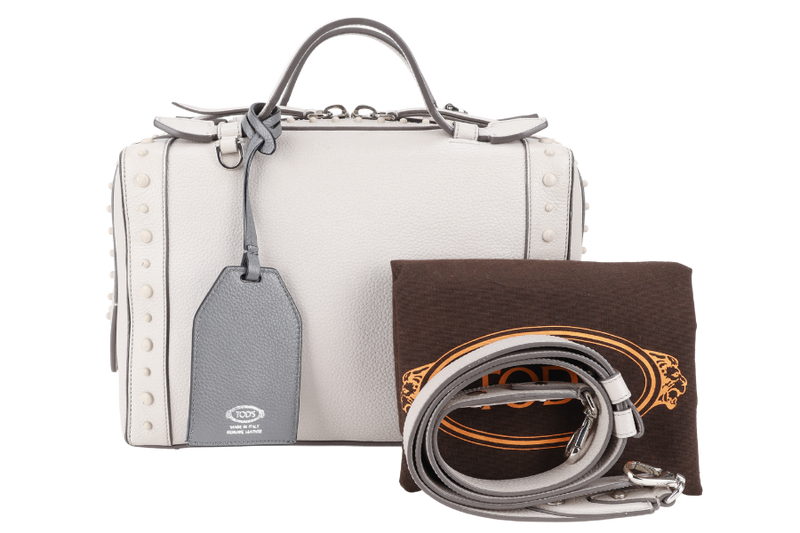 TOD'S DON BAULETTO LIGHT GREY CALF LEATHER SILVER HARDWARE WITH DUST COVER AND STRAPS
