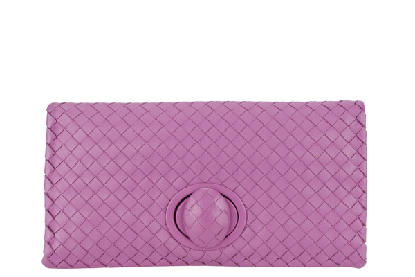 BOTTEGA VENETA PURPLE INTRECCIATO LEATHER TWIST LOCK CLUTCH S-N _ BO5724375E WITH DUST COVER