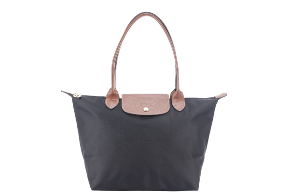 LONGCHAMP LE PLIAGE MEDIUM BLACK CANVAS GOLD HARDWARE NO DUST COVER