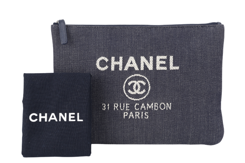 CHANEL O CASE BLUE DENIM CLUTCH (2187xxxx) NO CARD