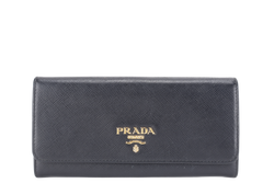 PRADA 1MH132 NERO SAFFIANO LEATHER WALLET GOLD HARDWARE WITH CARD NO DUST COVER