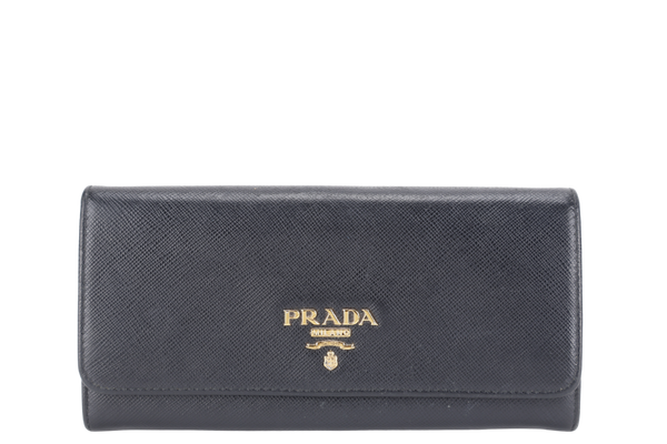 PRADA 1MH132 NERO SAFFIANO LEATHER WALLET GOLD HARDWARE WITH CARD NO DUST COVER