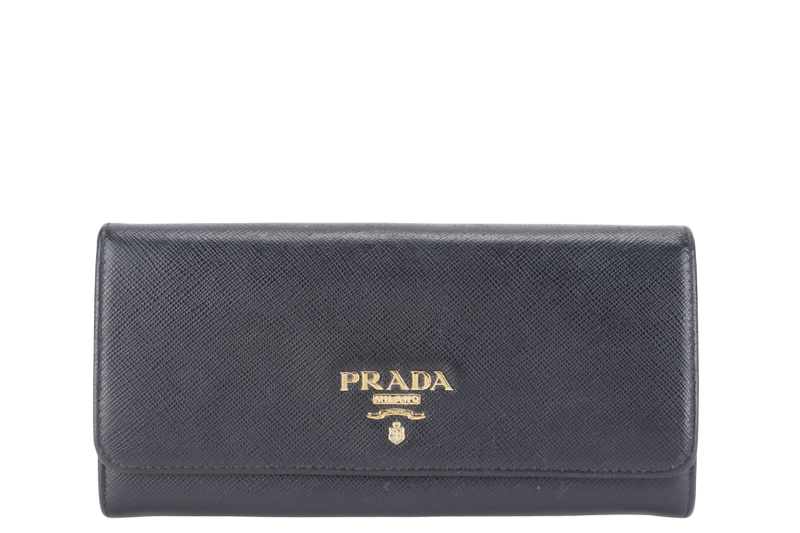PRADA 1MH132 NERO SAFFIANO LEATHER WALLET GOLD HARDWARE WITH CARD NO DUST COVER