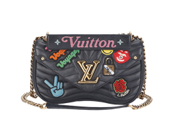 LOUIS VUITTON BLACK CALFSKIN PATCHES NEW WAVE CHAIN MM GOLD HARDWARE WITH DUST COVER