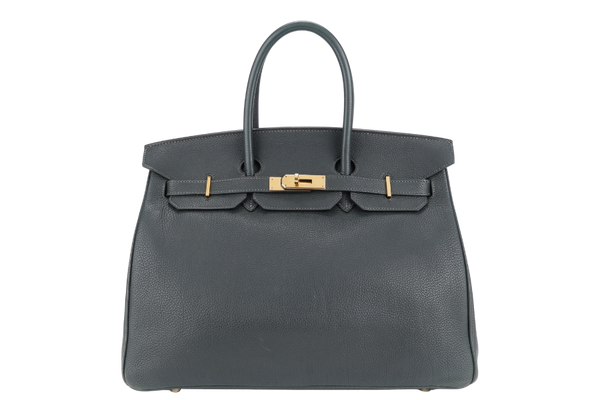 HERMES BIRKIN 35 STAMP E (YEAR 2001) VERT FONCE TOGO LEATHER GOLD HARDWARE WITH KEYS&LOCK AND DUST COVER