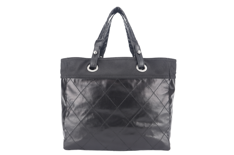 CHANEL PARIS BIARRITZ TOTE BAG (1139xxxx) LARGE BLACK CALFSKIN SILVER HARDWARE NO DUST COVER