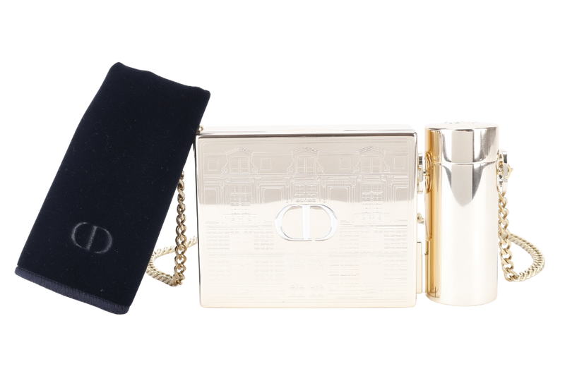 CHRISTIAN DIOR HOLIDAY LIMITED EDITION GOLD METAL MAKE UP CLUTCH CROSSBODY BAG GOLD HARDWARE WITH DUST COVER