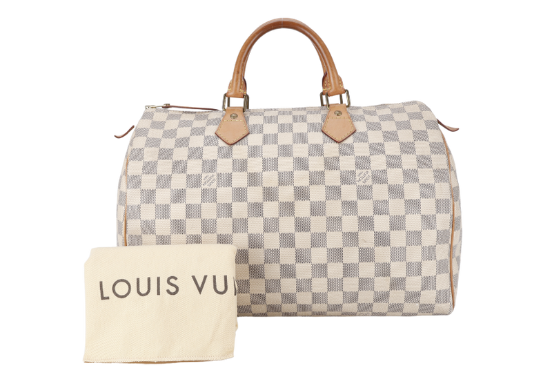 LOUIS VUITTON SPEEDY 35 DAMIER AZUR CANVAS GOLD HARDWARE WITH DUST COVER