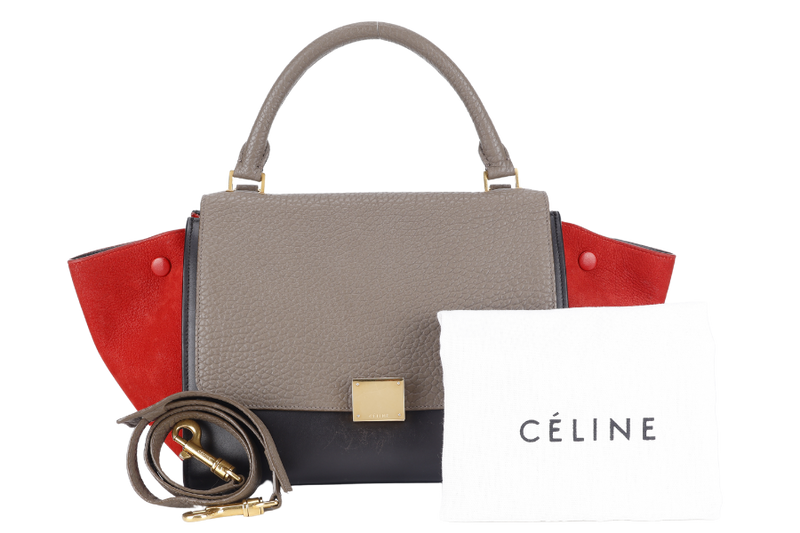 CELINE TRAPEZE TRICOLOR BULLHIDE LEATHER GOLD HARDWARE WITH STRAPS AND DUST COVER