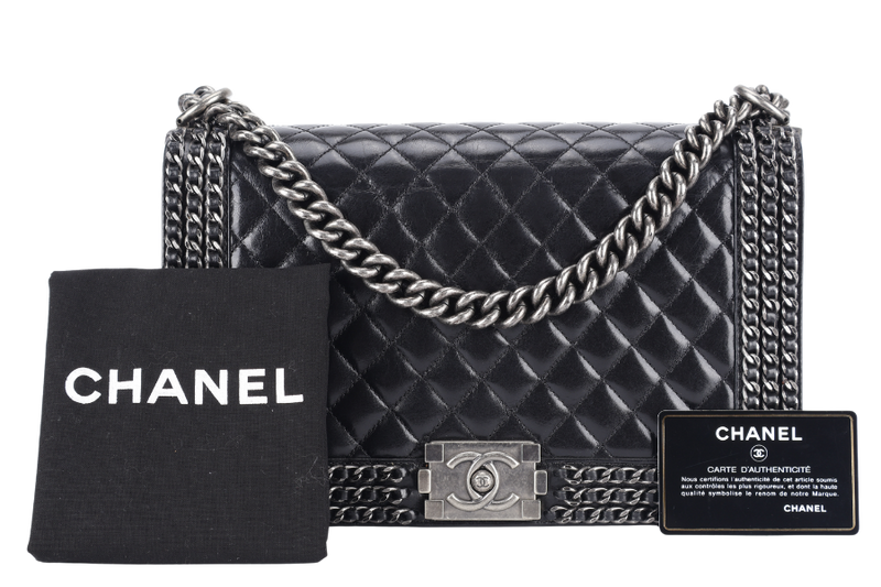 CHANEL LEBOY OLD MEDIUM BLACK LAMBSKIN RUTHENIUM HARDWARE (2057xxxx) WITH CARD AND DUST COVER