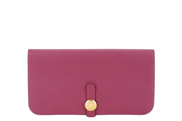 HERMES DOGON PORTEFEUILLE WALLET STAMP P SQUARE (YEAR 2012) ANEMONE TOGO LEATHER GOLD HARDWARE WITH BOX