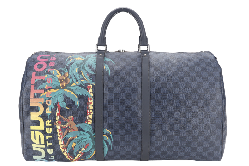 LOUIS VUITTON KEEPALL BANDOULIERE JUNGLE 55 DAMIER COBALT GOLD HARDWARE NO STRAP AND NO DUST COVER