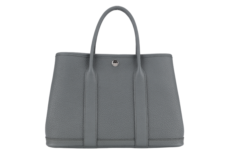 HERMES GARDEN PARTY TPM 30CM GRIS MEYER STAMP W(2024) NEGONDA LEATHER PALLADIUM HARDWARE WITH DUST COVER AND BOX