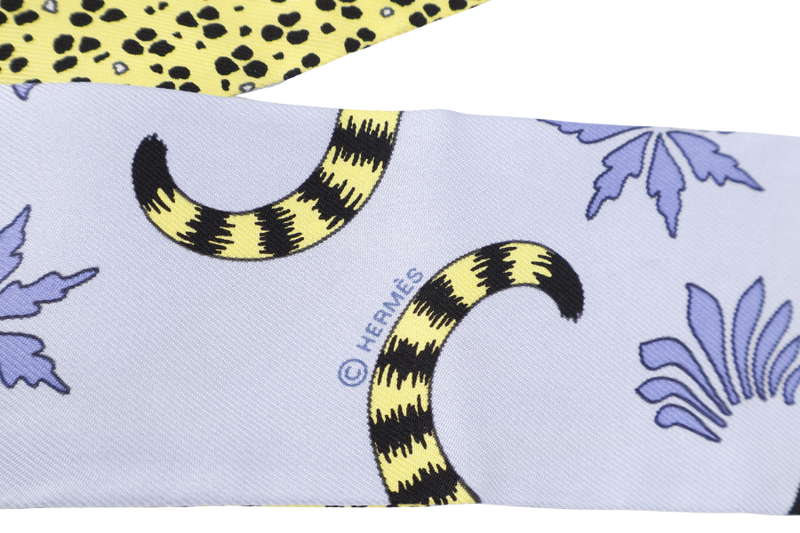 HERMES SILK TWILLY LIGHT PURPLE YELLOW CHEETAH WITH BOX