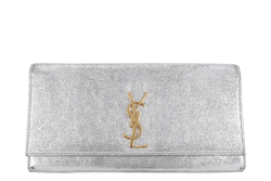 YVES SAINT LAURENT (YSL) CASSANDRE CLUTCH SILVER CALF LEATHER GOLD HARDWARE WITH DUST COVER