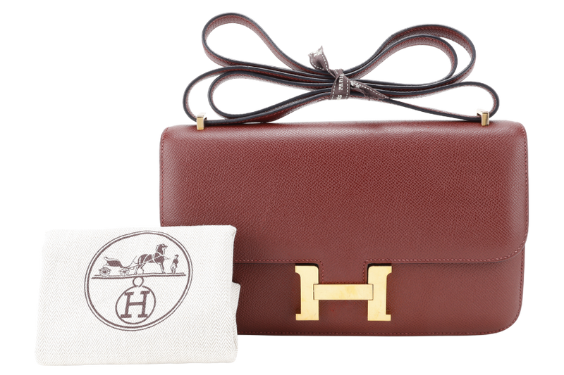 HERMES CONSTANCE ELAN ROUGE H STAMP R (YEAR 2014) EPSOM LEATHER GOLD HARDWARE WITH DUST COVER