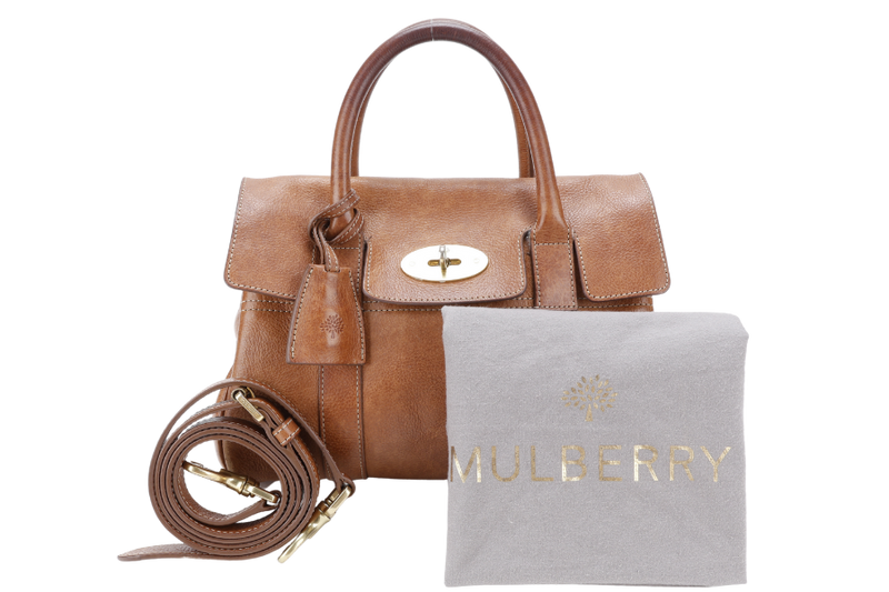 MULBERRY BAYSWATER SMALL BROWN LEATHER GOLD HARDWARE WITH LEATHER STRAPS AND DUST COVER