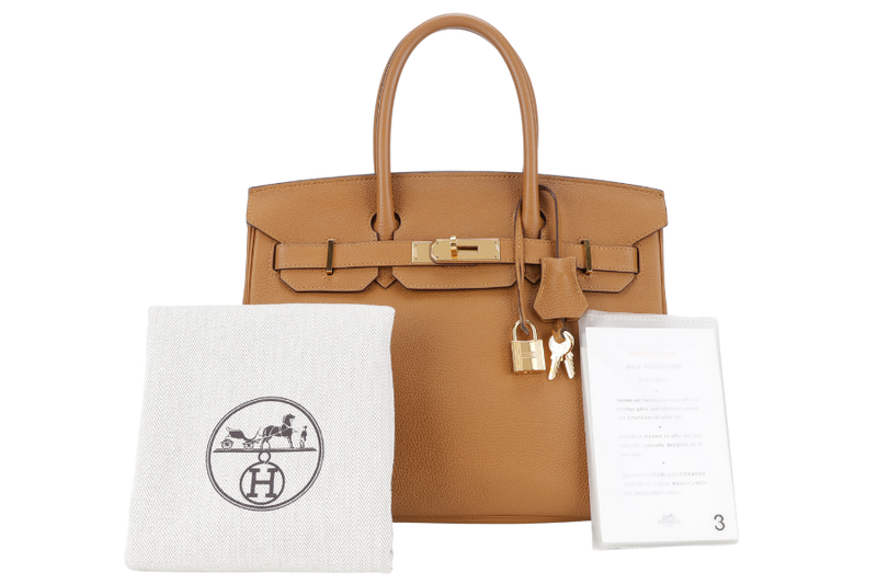 HERMES BIRKIN 30 STAMP T (YEAR 2015) TOFFEE EVER COLOR LEATHER GOLD HARDWARE WITH DUST COVER