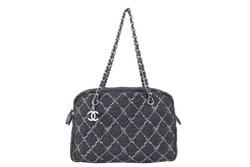 CHANEL TWEED ON STITCH BUBBLE BOWLING BAG (1519xxxx) BLACK NYLON SILVER HARDWARE NO DUST COVER