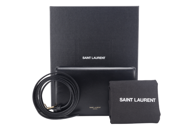 YVES SAINT LAURENT (YSL) WOC MINI PARIS BLACK CALF LEATHER WITH SLING, DUST COVER AND BOX