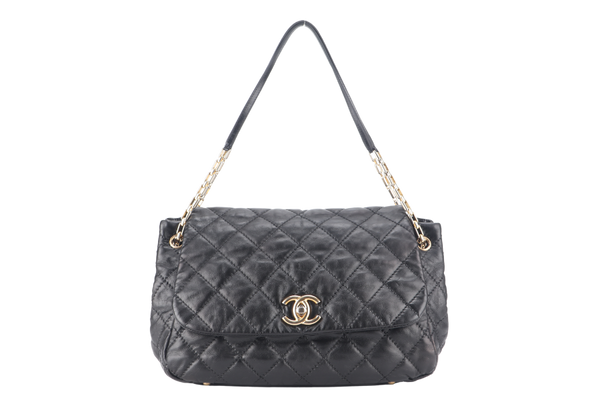 CHANEL RETRO CHAIN ACCORDIAN FLAP LARGE GREY LAMBSKIN LEATHER GOLD HARDWARE (1446xxxx) WITH DUST COVER