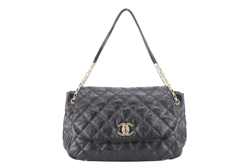 CHANEL RETRO CHAIN ACCORDIAN FLAP LARGE GREY LAMBSKIN LEATHER GOLD HARDWARE (1446xxxx) WITH DUST COVER