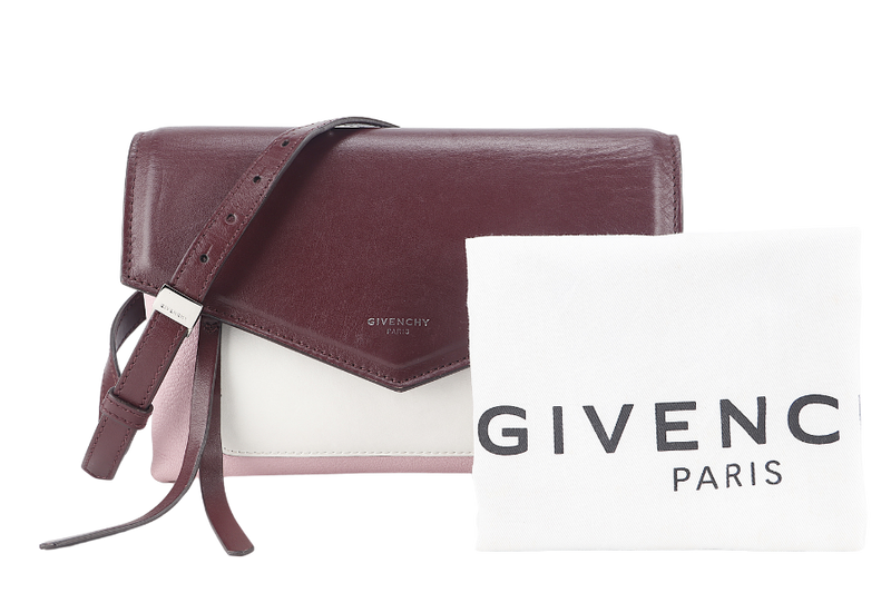 GIVENCHY DUETTO CROSSBODY BAG BURGUNDY AND SILVER HARDWARE WITH DUST COVER
