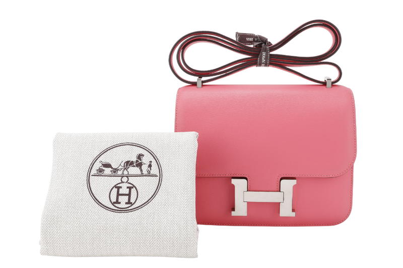 HERMES CONSTANCE 18 STAMP A (YEAR 2017) ROSE AZALEE SWIFT LEATHER SILVER HARDWARE WITH DUST COVER
