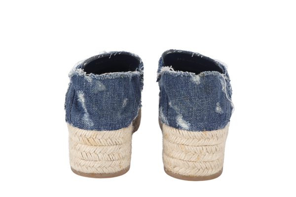 MIU MIU BLUE DENIM EMBELISHED PLATFORM ESPADRILLES 36.5