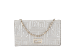 FENDI SILVER METALLIC NAPPA LOGO EMBOSSED W.O.C GOLD HARDWARE (AX41526) WITH CHAIN STRAPS NO DUST COVER