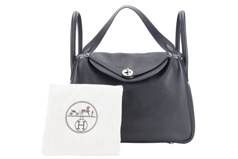 HERMES LINDY 30 BLACK CLEMENCE LEATHER PALLADIUM HARDWARE [STAMP X ( YEAR 2016)] WITH DUST COVER