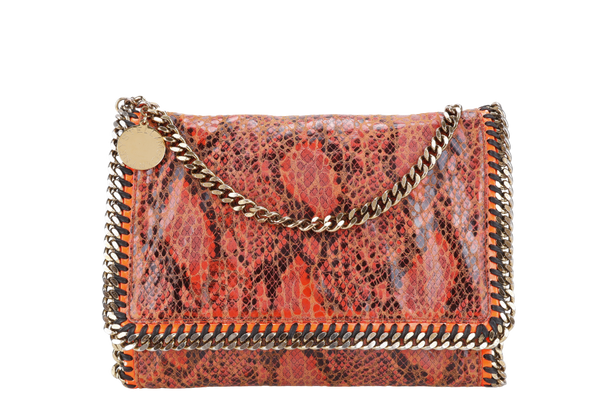 STELLA MCCARTNEY FALABELLA FOLD OVER BAG ORANGE RED PHYTON EMBOSSED GOLD HARDWARE NO DUST COVER