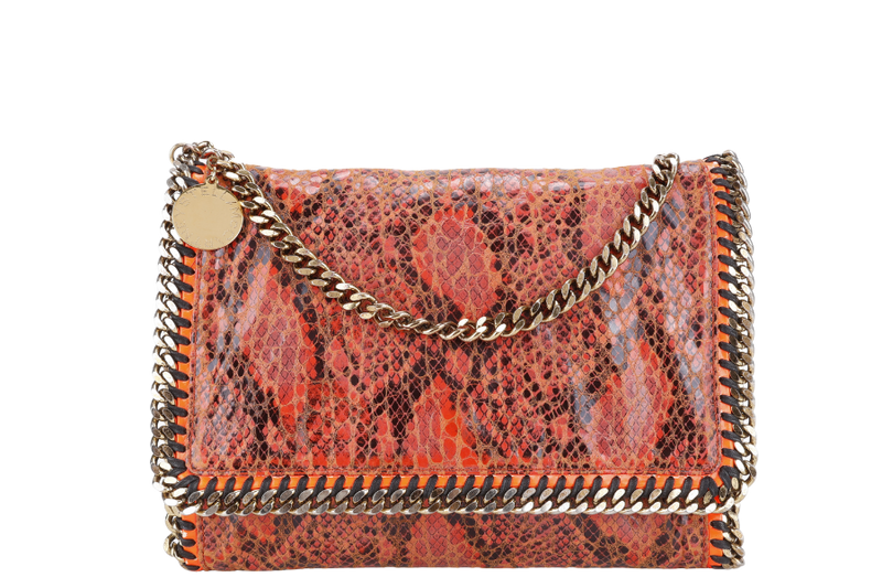 STELLA MCCARTNEY FALABELLA FOLD OVER BAG ORANGE RED PHYTON EMBOSSED GOLD HARDWARE NO DUST COVER