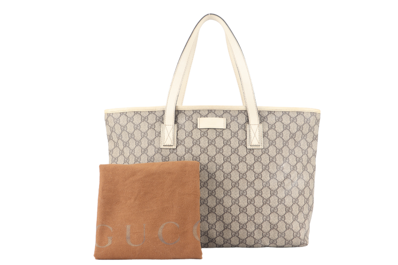 GUCCI GG SUPREME WHITE CANVAS TOTE WITH DUST COVER