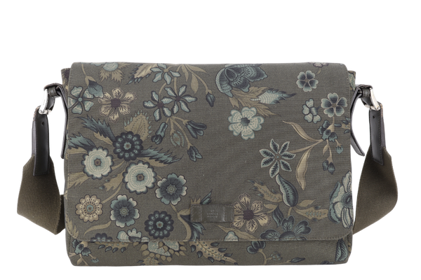 GUCCI FLORAL PRINT GREEN CANVAS MESSENGER BAG SILVER HARDWARE NO DUST COVER