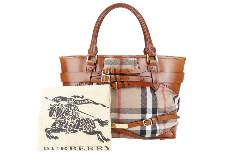 BURBERRY LYNHER CHECK BRIDLE LEATHER TOTE WITH DUST COVER