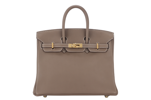 HERMES BIRKIN 25 STAMP X (YEAR 2016) ETOUPE SWIFT LEATHER GOLD HARDWARE WITH KEYS&LOCK, RAINCOAT AND DUST COVER