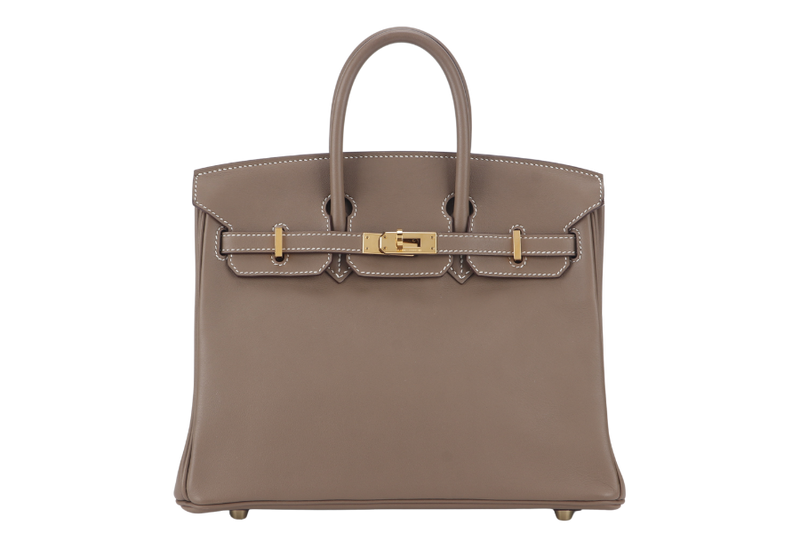 HERMES BIRKIN 25 STAMP X (YEAR 2016) ETOUPE SWIFT LEATHER GOLD HARDWARE WITH KEYS&LOCK, RAINCOAT AND DUST COVER