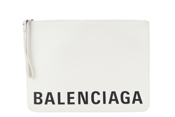 BALENCIAGA WHITE MEDIUM CLUTCH LEATHER SILVER HARDWARE WITH DUST COVER