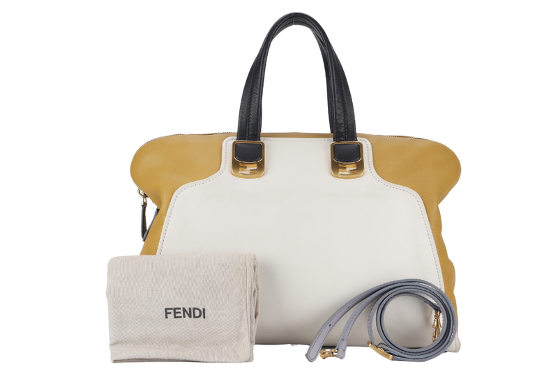 FENDI CHAMELEON LARGE TOTE BAG (8BL110-HQM) YELLOW WHITE GOLD HARDWARE WITH DUST COVER AND STRAP