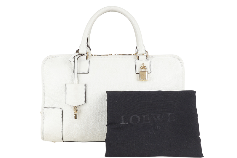 LOEWE AMAZONA 36 WHITE CALF LEATHER GOLD HARDWARE WITH DUST COVER