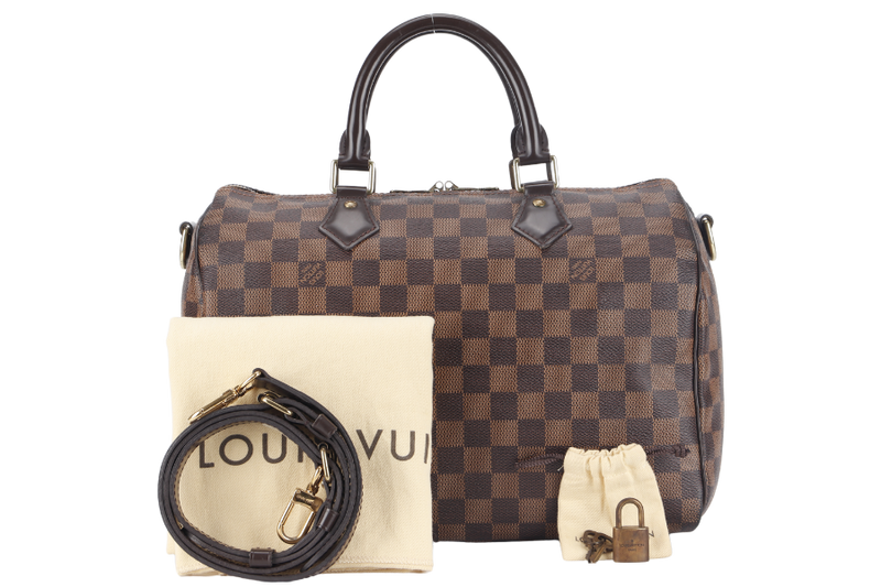 LOUIS VUITTON SPEEDY BANDOULIERE 30 (N41367) DAMIER EBENE CANVAS GOLD HARDWARE WITH DUST COVER