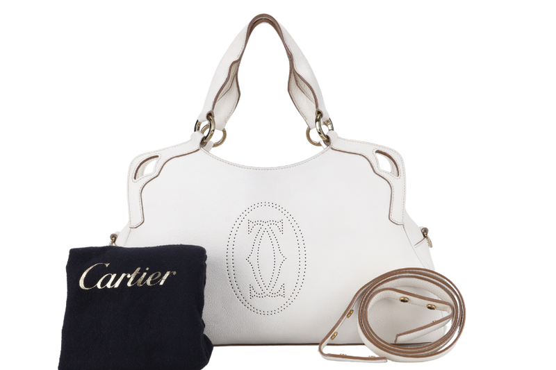 CARTIER MUST MARCELLO HANDBAG WHITE LEATHER WITH STRAPS AND DUST COVER